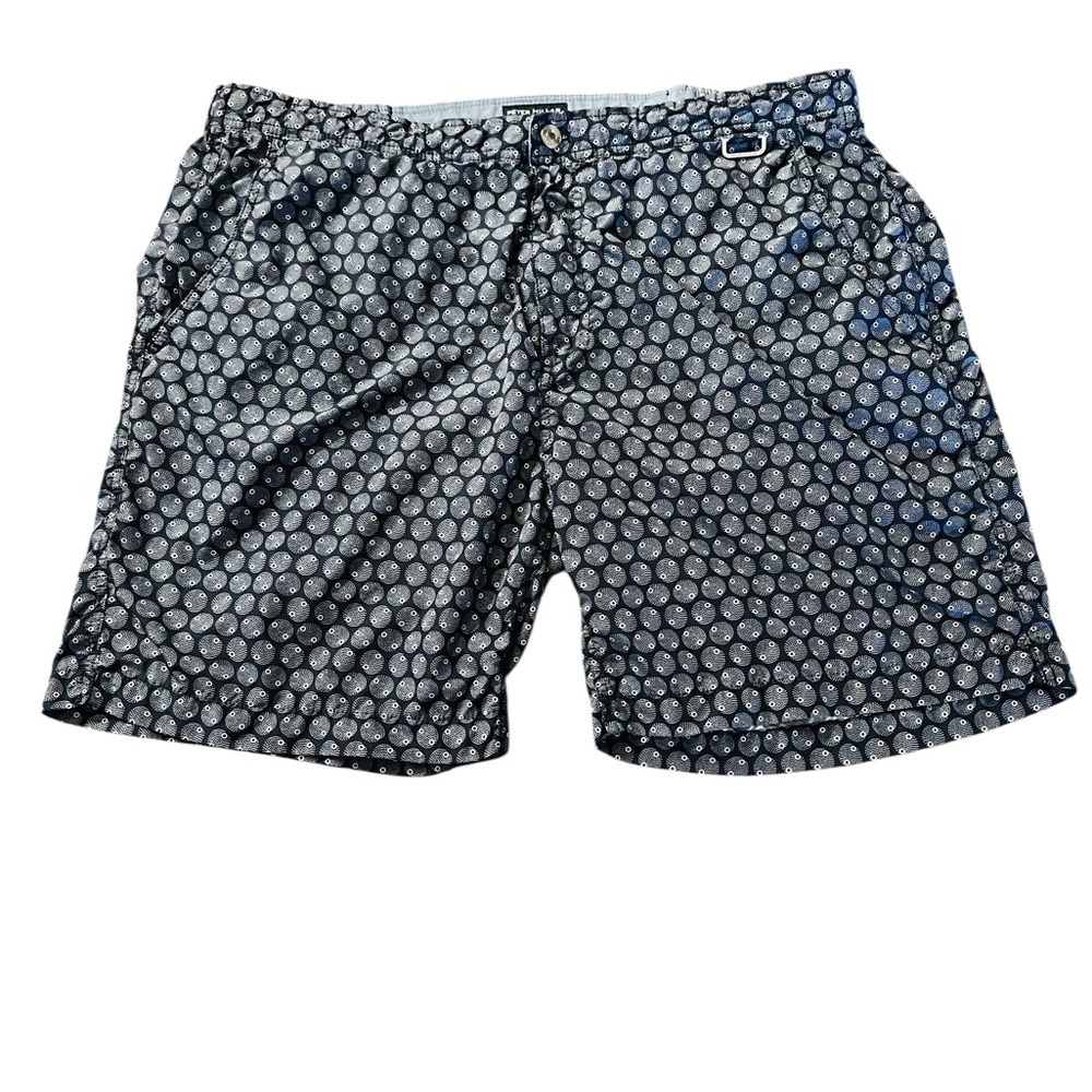 Peter Millar Blue and White Lined Swim Trunks Size XL